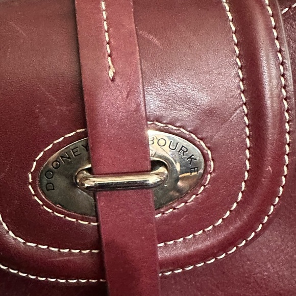 Dooney & Bourke Handbags - Dooney & Bourke Wine Leather Saddle Purse with Contrast Stitching
